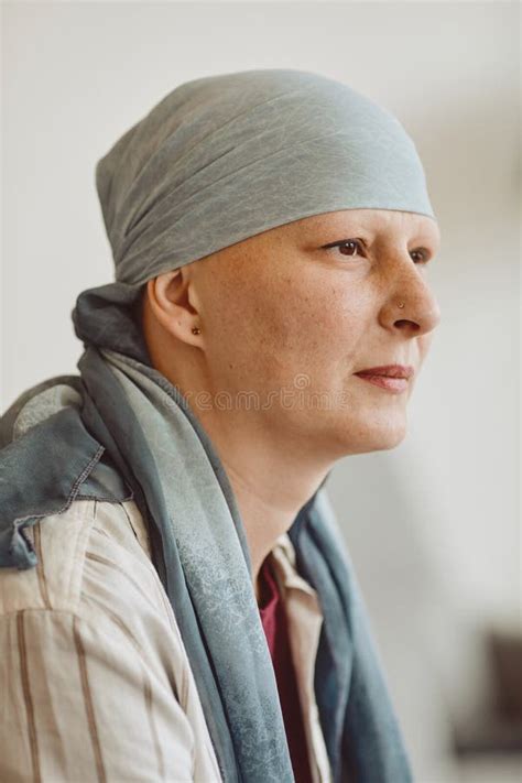 Side View At Bald Woman Wearing Headscarf Stock Photo Image Of