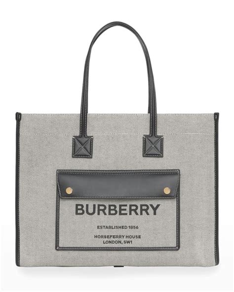 Burberry Logo Canvas And Leather Pocket Shopper Tote Bag Neiman Marcus