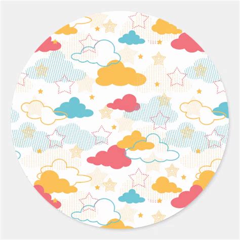 Colorful Retro Starry Sky Art Pattern Classic Round Sticker Zazzle