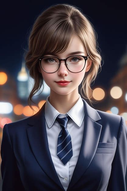 Premium Photo A Pretty European Girl In Suit And Glasses Is Standing On The Street At Night In