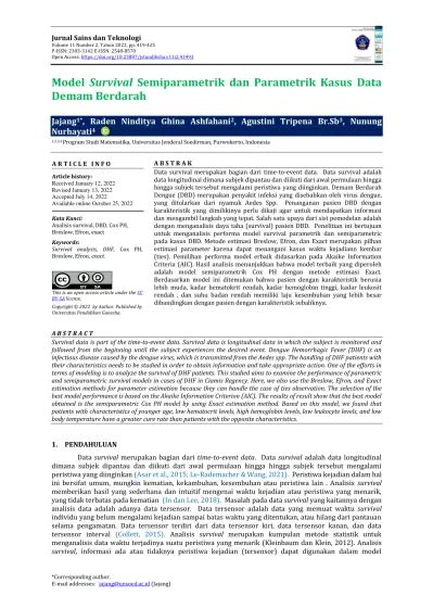 View Of Model Survival Semiparametrik Dan Parametrik Kasus Data Demam