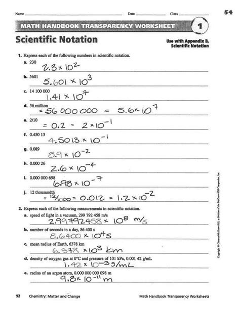 Scientific Notation Worksheet Chemistry