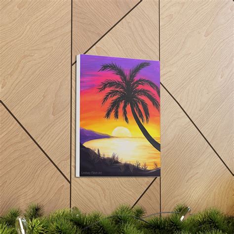 Print Of Original Art Tropical Palm Tree Sunset Painting Etsy