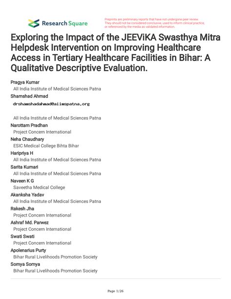 PDF Exploring The Impact Of The JEEViKA Swasthya Mitra Helpdesk