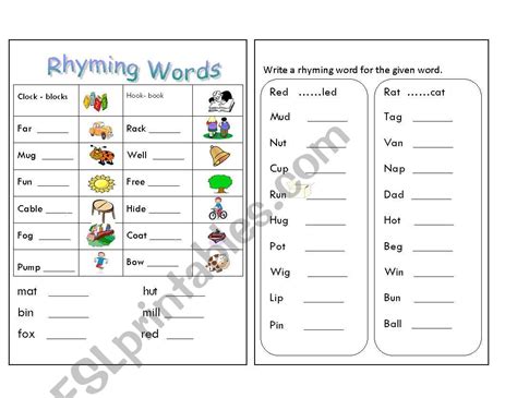 Rhyming Words Review Esl Worksheet By Jhansi 54 Off