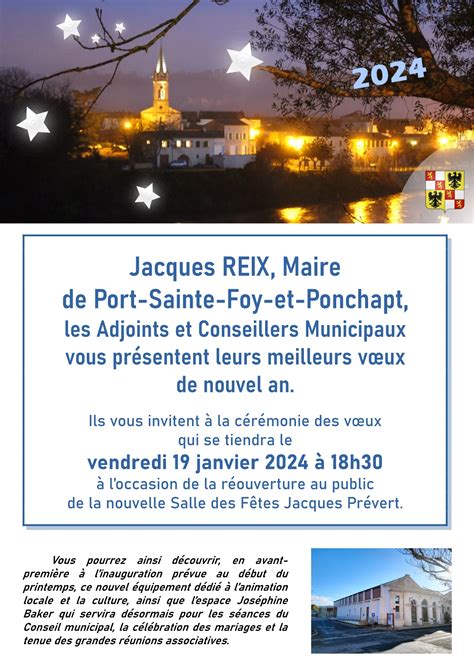 Cérémonie des vœux 2024 invitation Mairie de Port Sainte Foy et