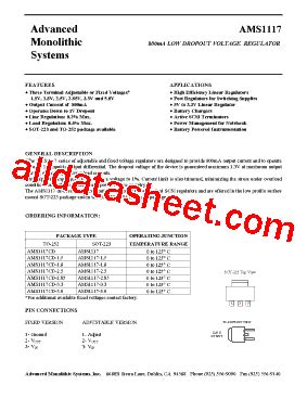 AMS1117 Datasheet PDF Advanced Monolithic Systems