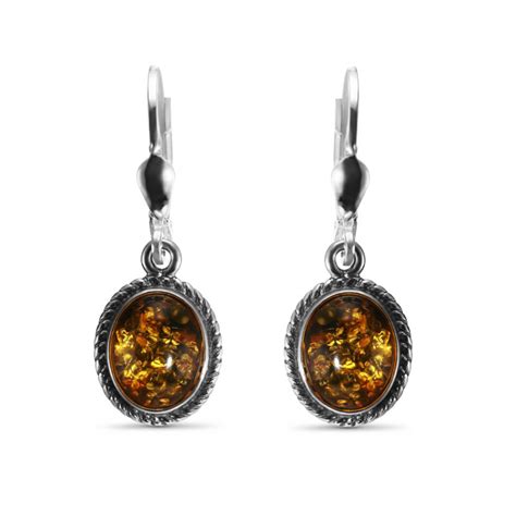 Boucles D Oreilles Pendantes Argent Et Ambre Vert Ref 56071