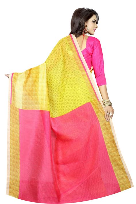 Shree Rajlaxmi Sarees Yellow And Pink Art Silk Saree Buy Shree