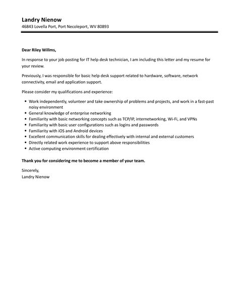 It Help Desk Technician Cover Letter Velvet Jobs