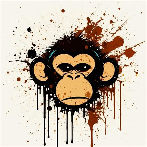 Melancholy Monkey A Graffiti-Style Sad Ape Head with Splashes of Color ...