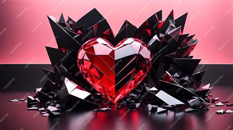 Premium Photo Red Heart Shattered Into Pieces Glass Texture Broken Heart Generative Ai