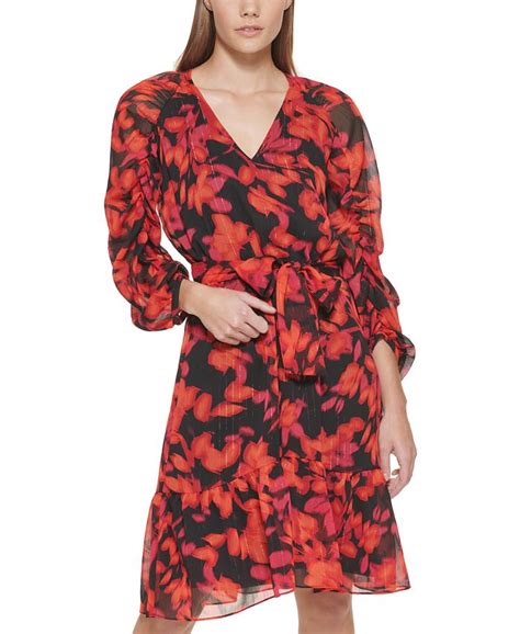 Calvin Klein Floral Print Faux Wrap Dress Macys