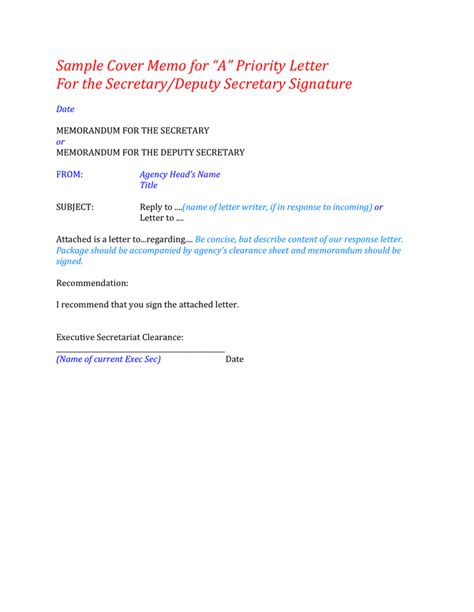 Sample Cover Memo For A Priority Letter In Word And Pdf Formats