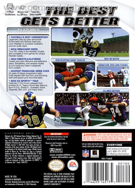 Madden Nfl 2003 Nintendo Gamecube Artwork Box Back