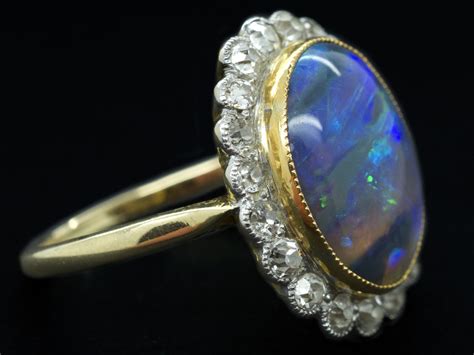 Edwardian Ct Platinum Black Opal Diamond Ring G The