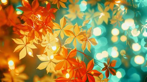 autumn leaves  abstract teal bokeh fall color palette background