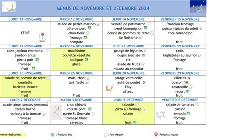 Cantine Scolaire Les Menus Du Novembre Au D Cembre