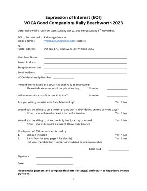 Fillable Online Expression Of Interest EOI VOCA Good Companions Rally