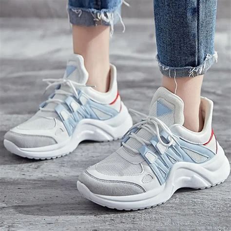 Women Fashion Sneakers Women Vulcanize Shoes Lace Up Air Mesh Platform