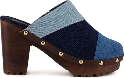 Rag And Co Meso Blue Denim Patchwork Clogs Mules Shopstyle