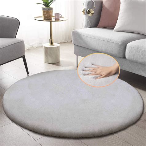 Latepis Round Furry Rugs For Living Room Faux Rabbit Fluffy Fur Rug For