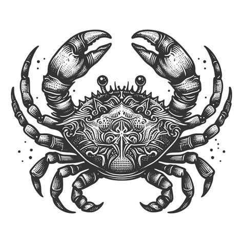 Ornate Crab Engraving Sketch Raster Illustration Stock Illustration