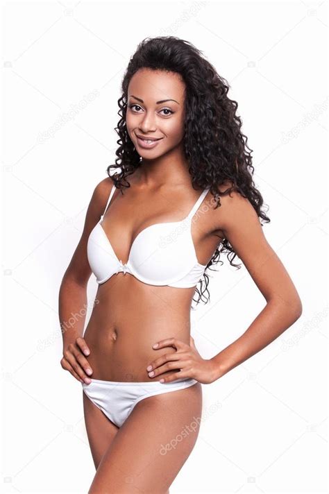 Afro American Woman In White Bra And Panties Stock Photo By