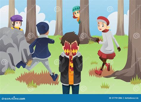 Kids Playing Hide And Seek Stock Vector Illustration Of Forest 27791386