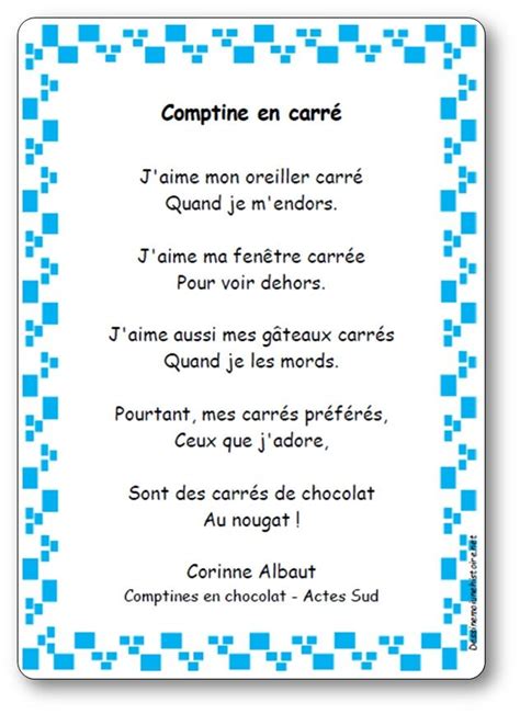 Comptine en carré de Corinne Albaut Paroles illustrées à imprimer