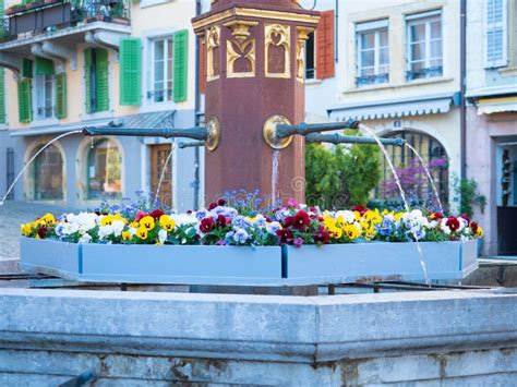 Biel Switzerland April Th A Beautiful Historic Fountain