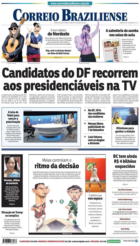 Capa Correio Braziliense Edi O S Bado De Agosto De