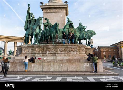 Heroes Square The Millennium Monument In Budapest Hungary 2018 Stock