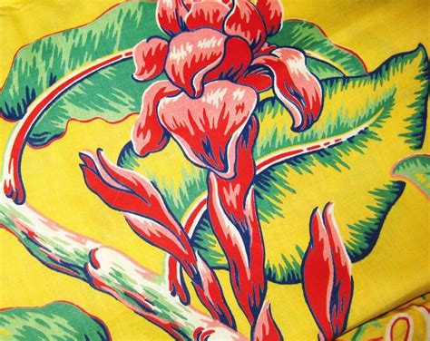 Vintage Cotton Hawaiian Print Fabric Large Tropical Flowers Etsy