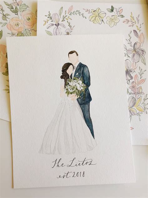 Two Wedding Cards With The Bride And Groom Holding Bouquets In Their