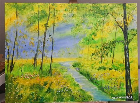 Fr Hling Am Bach Gemalt Blumen Bach Fr Hling Baum Von