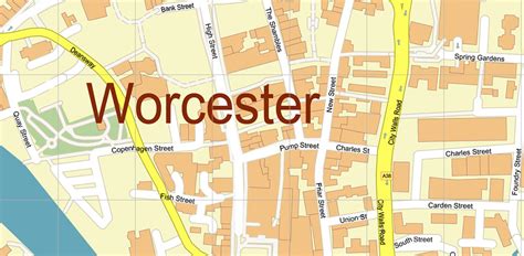 Worcester Area UK Map Vector City Plan High Detailed Street Map ...