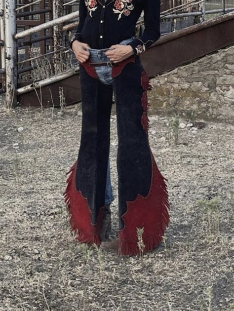 Handmade Cowgirl Chap Buck Skin Suede Black Leather Pant Rodeo Chap