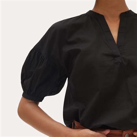 The Split Neck Puff Sleeve Air Shirt Black Everlane