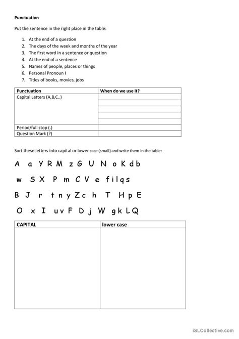 Capital Letters And Punctuation English ESL Worksheets Pdf Doc