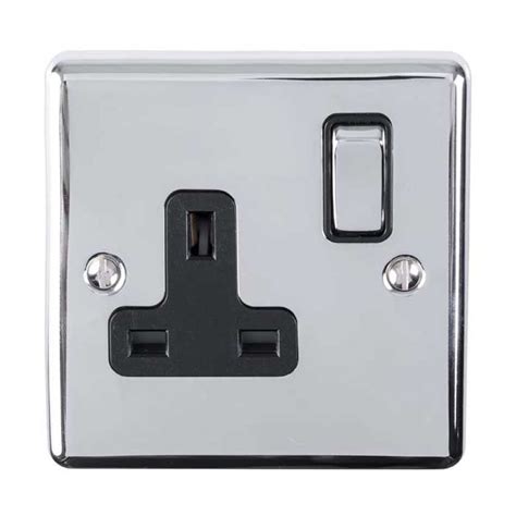 Gang Dp Switched Socket Polished Chrome Enhance Range Black