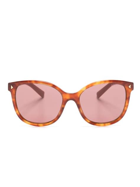 Prada Eyewear Tortoiseshell Square Frame Tinted Sunglasses Farfetch