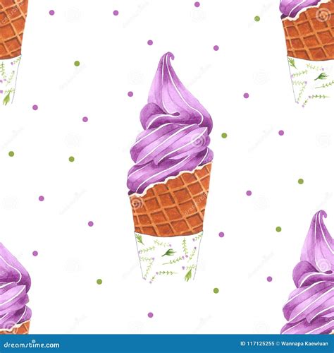 Ice Cream Cone Seamless Pattern For Packaging Watercolor Hand Drawn