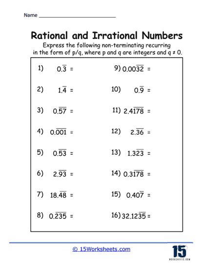 Irrational Numbers Worksheets 15 Worksheets Library