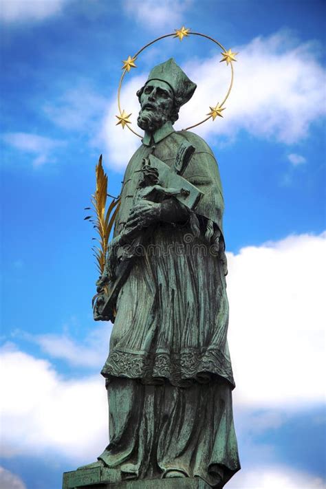 Statue Of St John Of Nepomuk On The Charles Bridge Karluv Most Stock