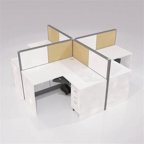 UrbanHUb Brown Modular Cluster Cubicle Workstation 4 Seating Sharing