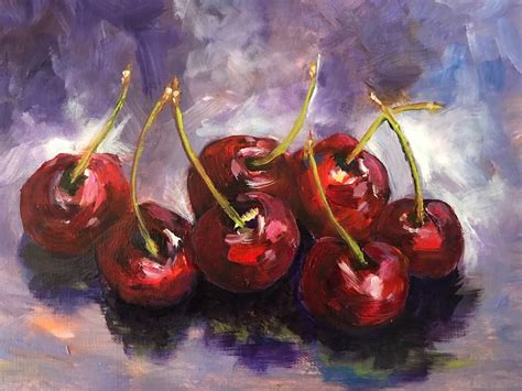 Cherry Paintingcherry Printred Cherry Oil Ptgcherry - Etsy | Cherries ...