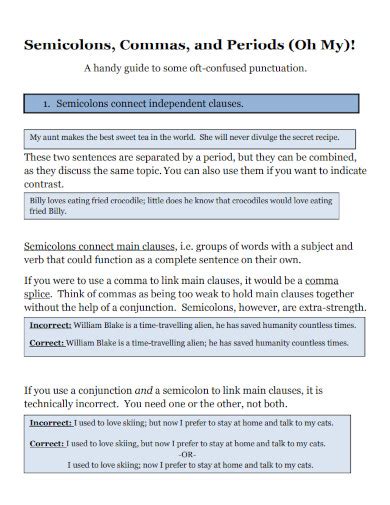 semicolon  examples format