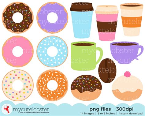 Donuts & Coffee Clipart Set of Donuts, Coffee, Doughnuts, Coffee Bean ...