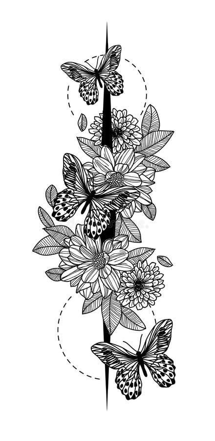 Tatouage Art Papillon Croquis Noir Et Blanc Illustration De Vecteur